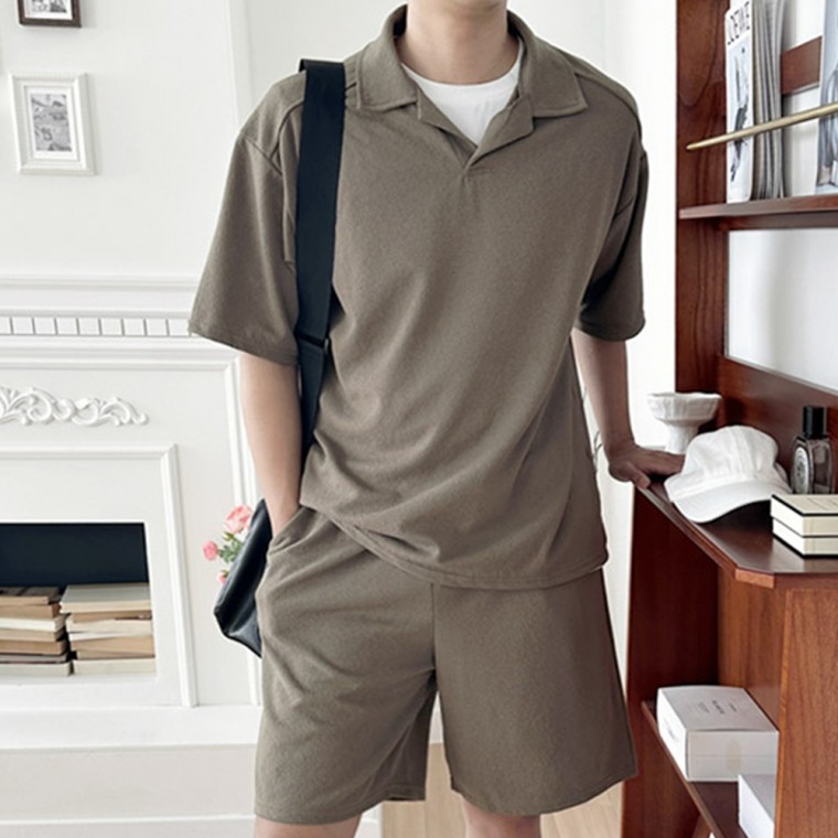 남자 남성 상하 코디 세트 여름 반팔 반바지 카라 밴딩 바지 팬츠 티셔츠 기본 베이직 데일리 캐주얼 휴양