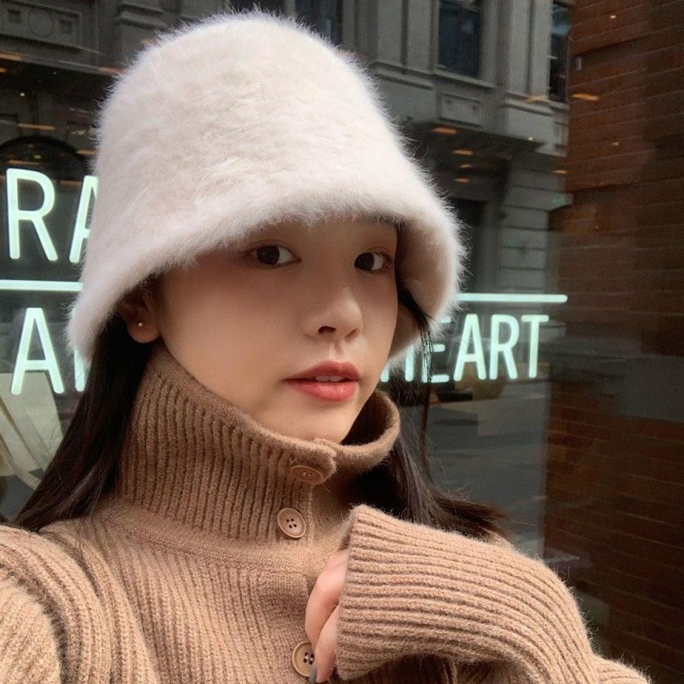 여성 토끼퍼 버킷햇 벙거지 모자 니트 여자 겨울 방한모자 용품 패션 예쁜