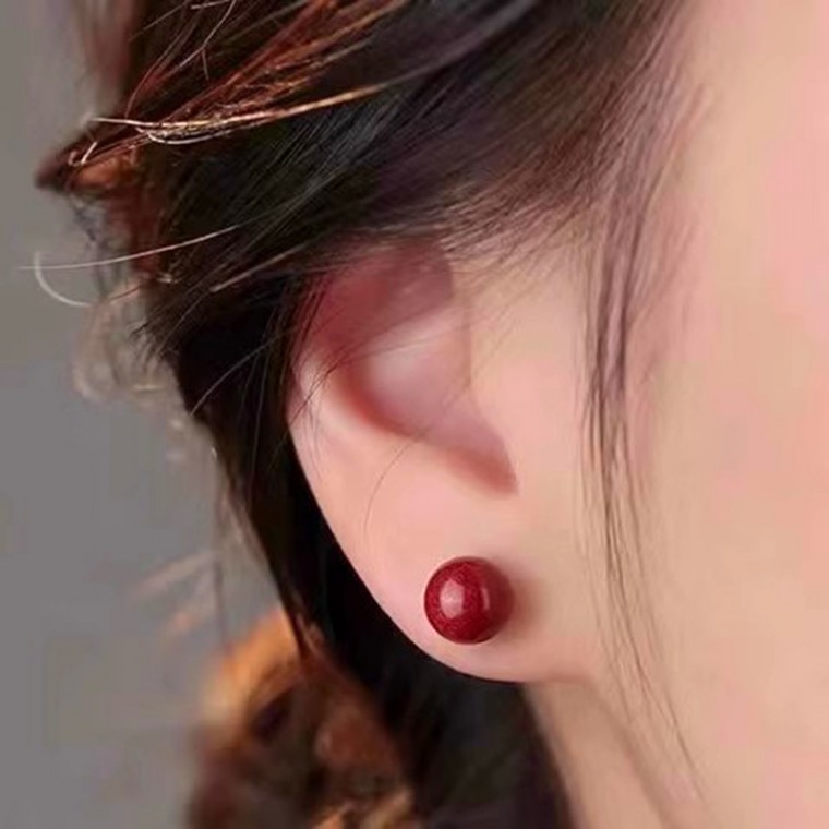 S925 붉은빛 진사 사이즈별 스터드 액막이 귀걸이