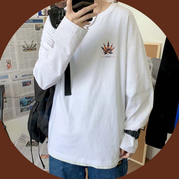 단풍 긴팔티 오버핏 남자 남성 기본티셔츠 간절기 가을겨울 긴팔 라운드티 남자티셔츠 편한 상의