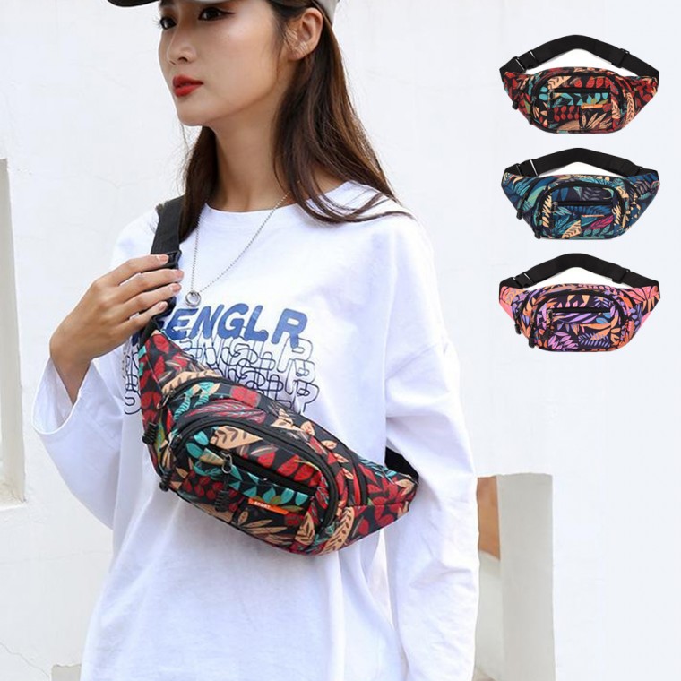 화사한 나뭇잎 패턴 포인트 외출 가방 공용 힙색