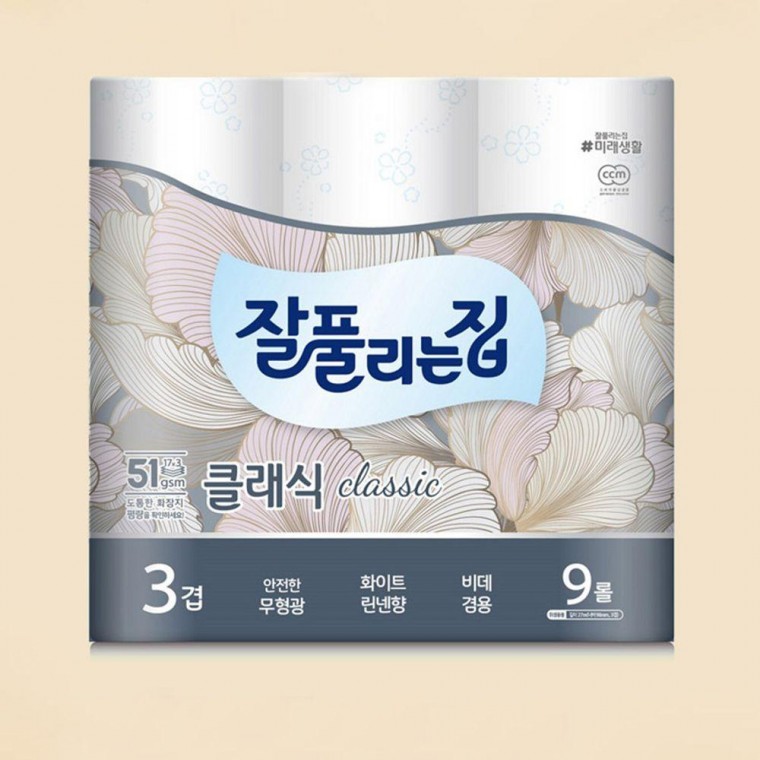 잘풀리는집 더 도톰한 3겹 무형광 화장지 휴지 9롤 화장실 두루마리 롤휴지 롤화장지