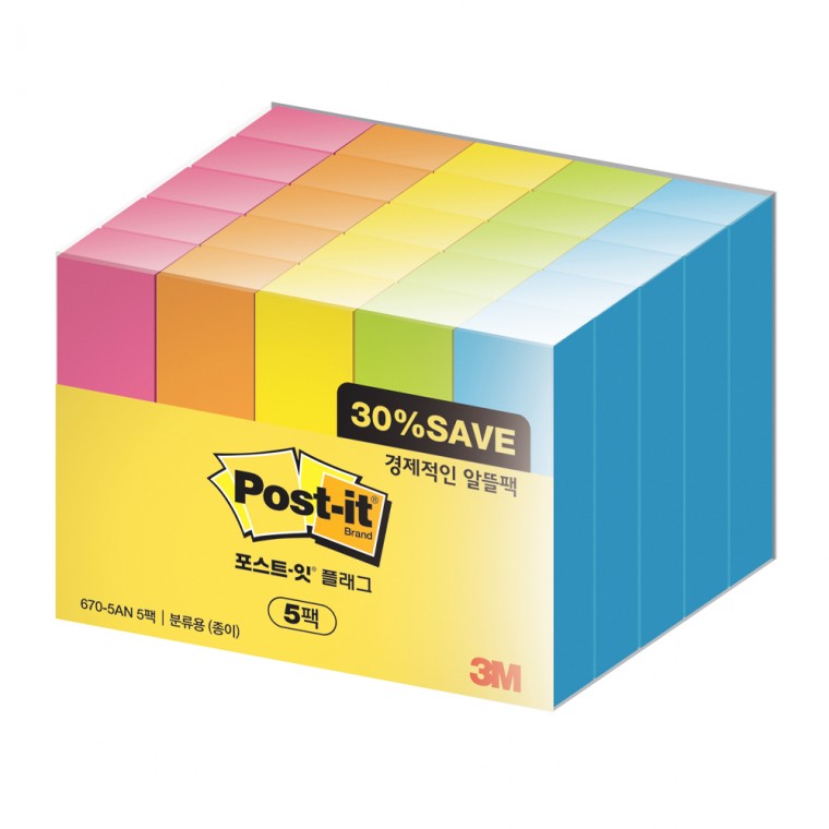 3M 포스트잇 플래그 분류용 종이 알뜰팩 670-5AN 5개 50x15mm 메모지 사무용품
