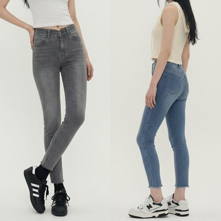 브이 포인트 스판 스키니 데님 팬츠 여성 청바지 빅사이즈 여성빅