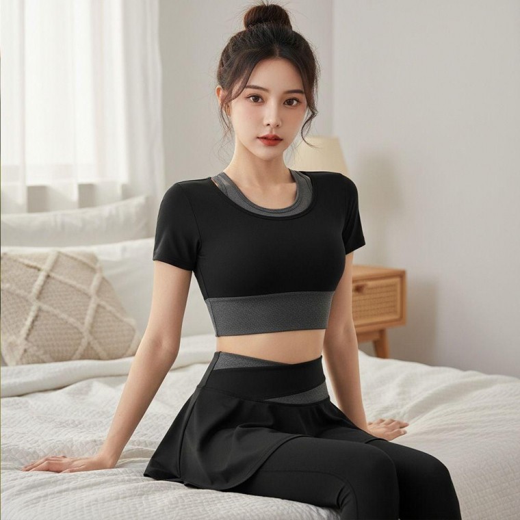 포체나 러닝 필라테스 요가 운동복 세 요가복 치마 레깅스 세트