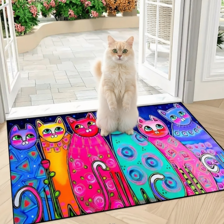 컬러풀 캣 팝아트 발매트 러그 90x60cm 아트 예술 인테리어