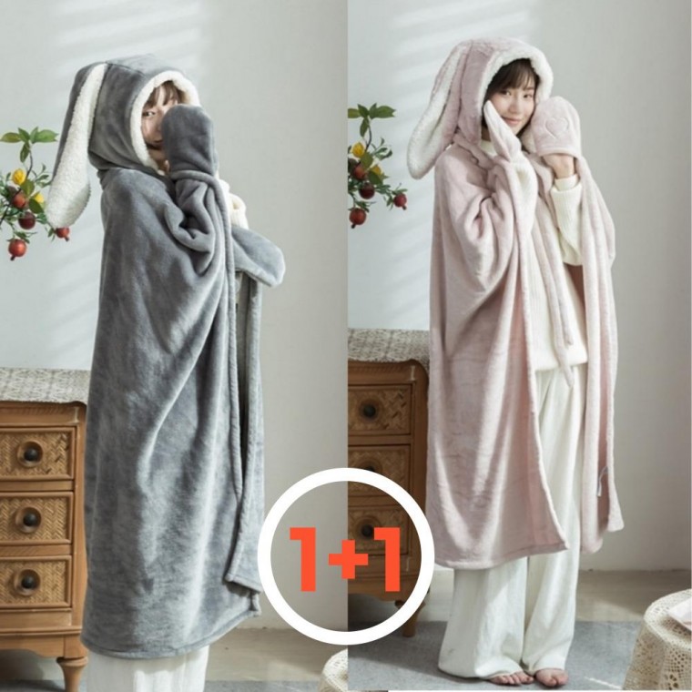 1+1 귀요미 토끼 망토담요 극세사 후드 무릎 담요(2개세트)