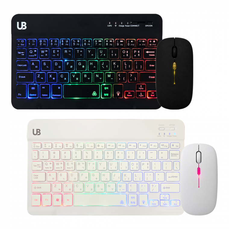UB 8인치 10인치 울트라 슬림 LED 블루투스 무선 키보드 마우스 세트 BK3 BM5