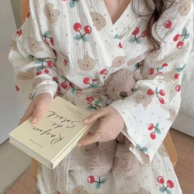 여성 여자 샤워 목욕 랩 가운 데일리 캐주얼 러블리 체리 포인트 패턴 욕실 호캉스 여행 패션 소품 용품