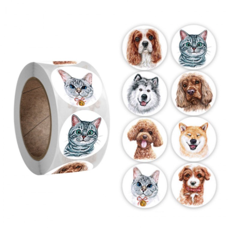 8종 강아지 고양이 원형 스티커 500pcs 다꾸 S-665
