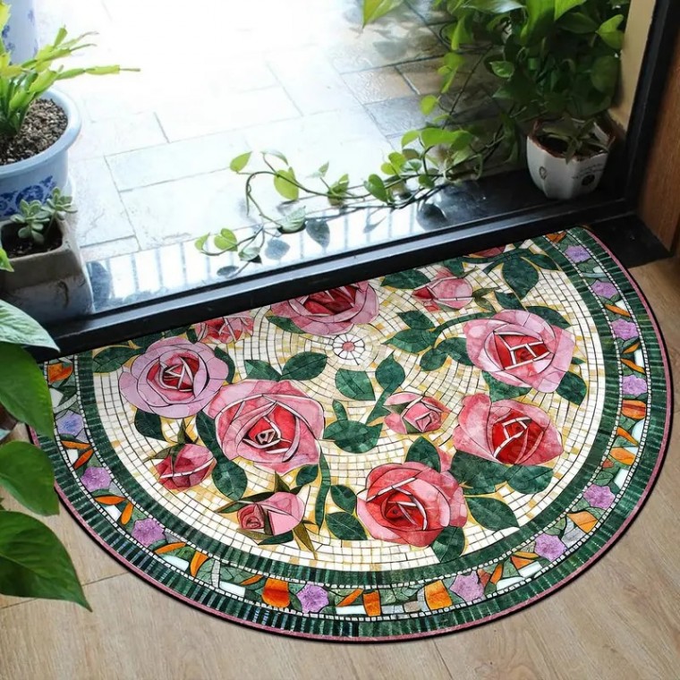엔틱 로즈 반원 발매트 포인트 러그 90x60cm 식당 카페 미용실 인테리어