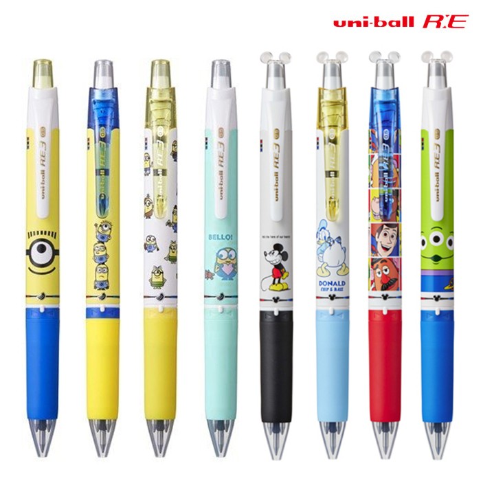 미쯔비시 유니볼 RE 3색 볼펜 미니언즈 디즈니 0.5mm