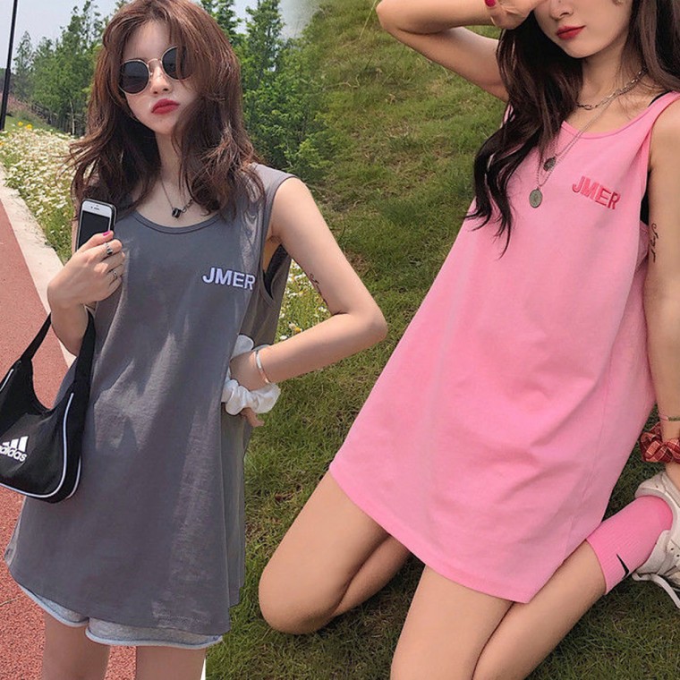 여성 오버핏 스타일 기장 긴 롱 캐주얼 민소매 나시