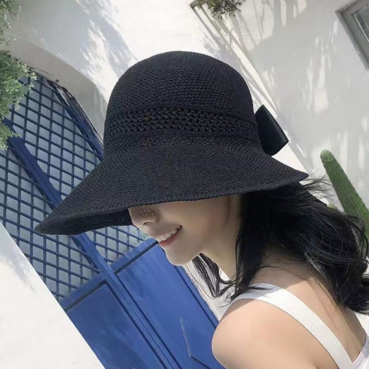 리본 돌돌이 썬캡 블랙