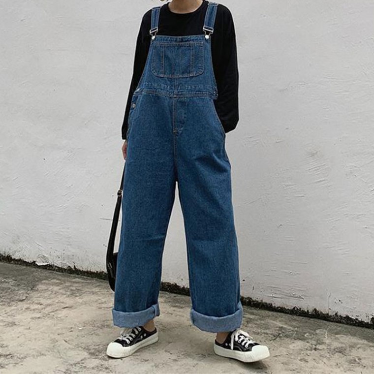 데일리 여성 와이드 데님 오버롤 팬츠 LED-889