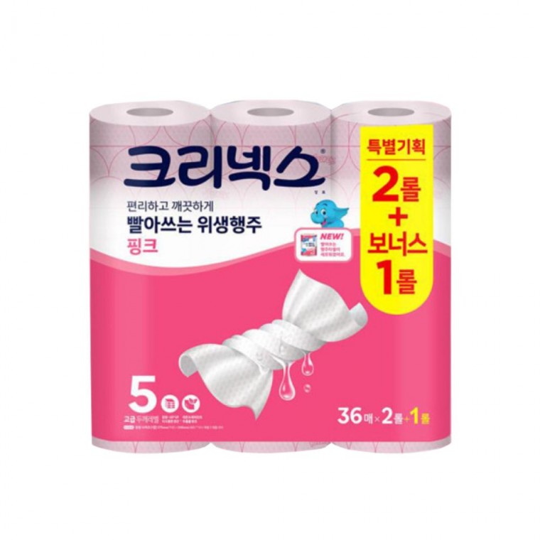 크리넥스 36매x(2+1)롤 빨아쓰는 행주타올 핑크 롤타올 크리넥스타올