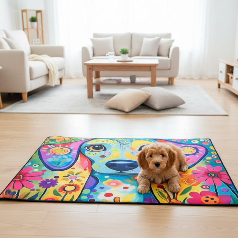 컬러풀 강아지 팝아트 발매트 러그 90x60cm 아트 예술 인테리어