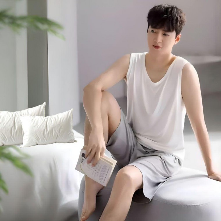 남자 얼음 잠옷 세 홈웨어 세트 생활복 남성 편안한
