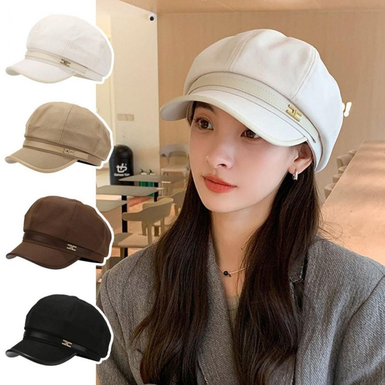 H장식 레더 벨트 뉴스 여자 모자 가을 겨울 팔각모 보이캡 헌팅캡 마도로스캡 카페
