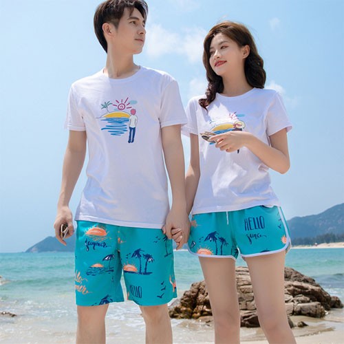 은창]써니 헬로 블루 스윔 상하의 세트 비치패션 수영복 남여공용 커플패션 커플 수영복 래쉬가드
