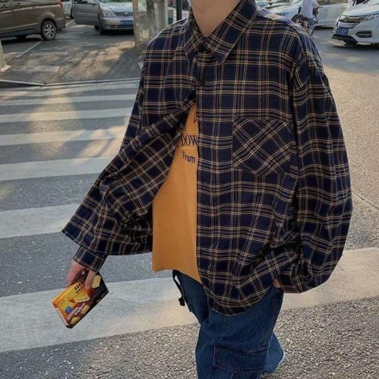 체크 오버핏 클래식 셔츠 가을아 우터 남녀 공용 아우터 캐주얼 유니섹스 의류 남성