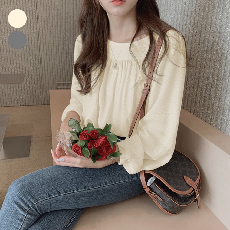 셔링 주름 포인트 예쁜 여성 패션 스퀘어넥 라인 가벼운 블라우스