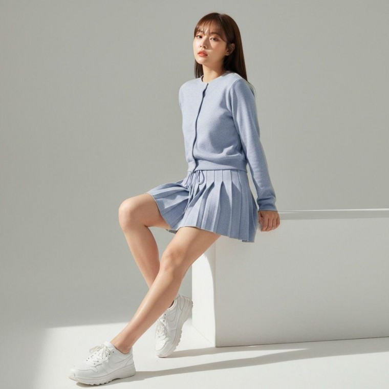 썬샤인 소프트 파스텔 가디건 치마 세 스커트 주름치마 상하 세트 코디 플레어