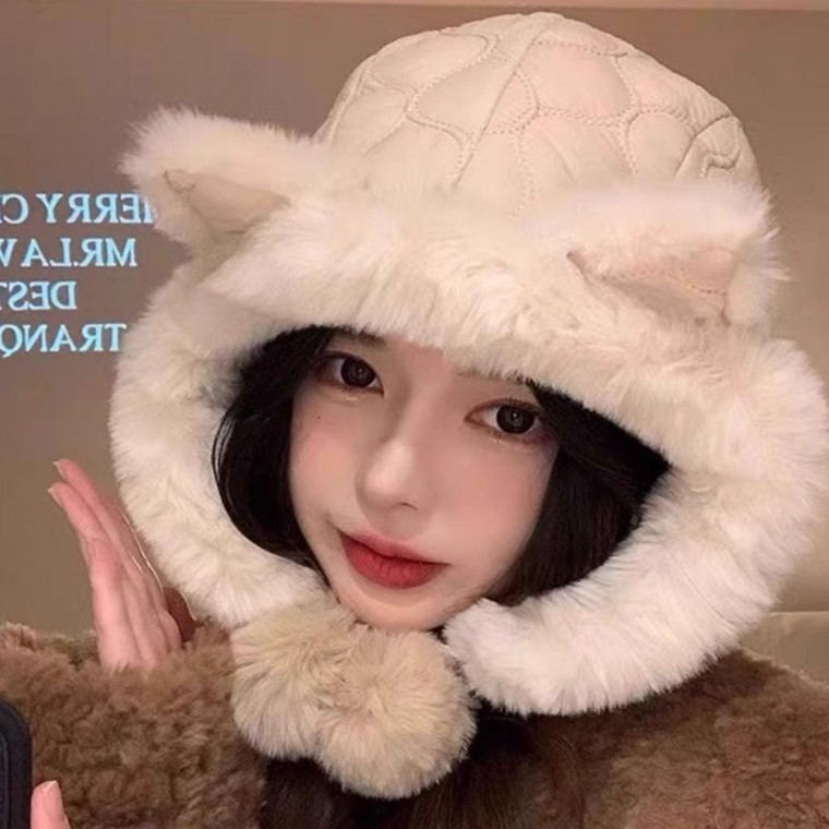 따뜻한 겨울 귀달이 모자 귀여운 고양이 방한 버킷햇 여자 방한모자 귀마개 고양이귀