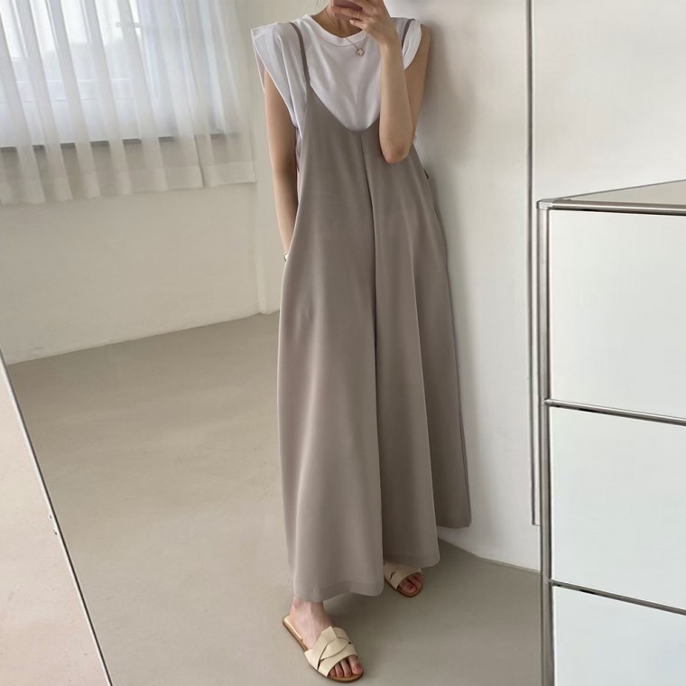 G127093 찰랑찰랑 루즈핏 와이드점프수트 멜빵바지 나시원피스