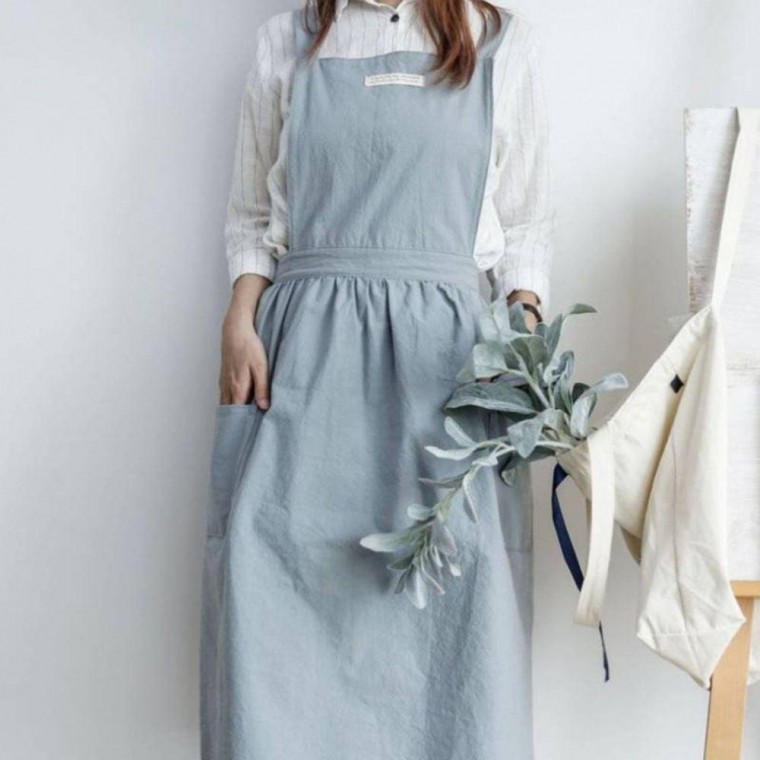 북유럽 스타일 린넨 프릴 원피스 앞치마 원예 캐주얼 주방 카페 한복 캐릭터 집 입는