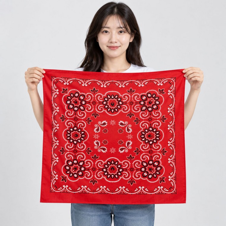 면 스카프 두건 페이즐리 반다나 레드