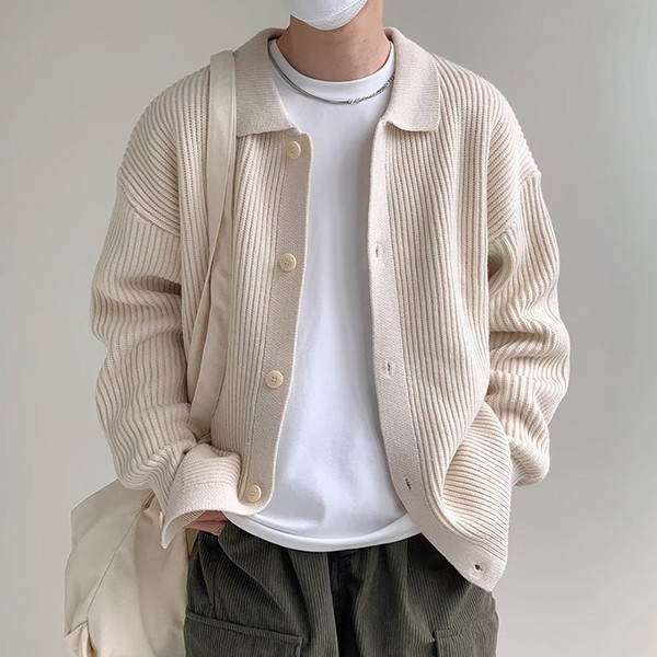 남성 3컬러 데일리 버튼업 카라 니트 가디건 IS-JK58