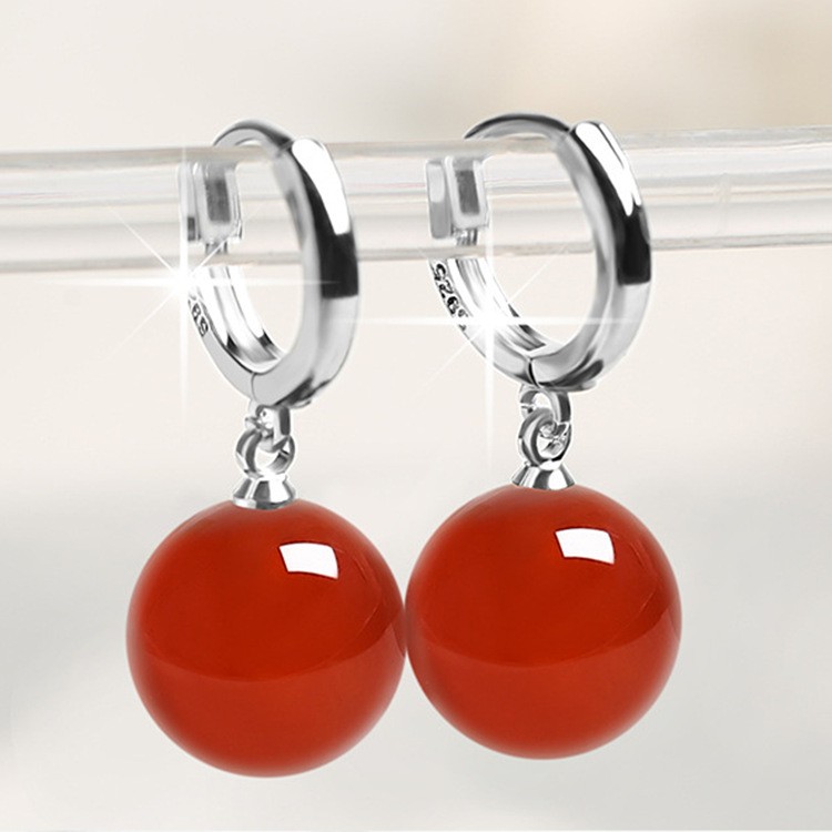 S925 마노 8mm 10mm 똑딱이 귀걸이 은침 붉은 원석