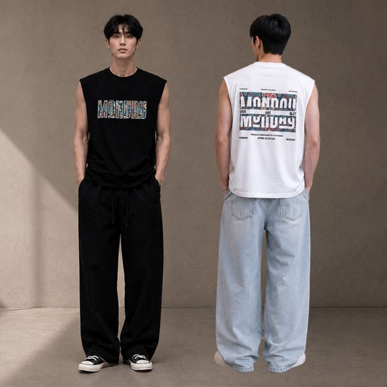 암홀 레터링 오버핏 남성 코튼 나시 BM-484