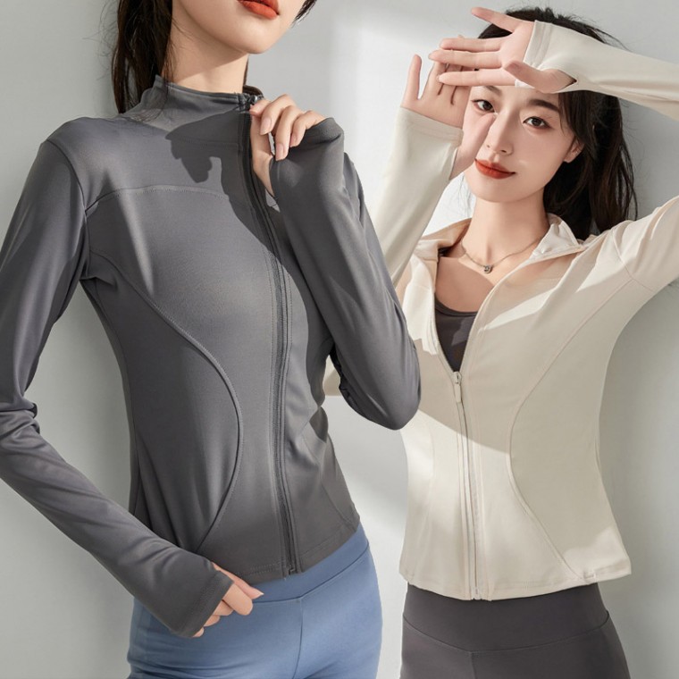 요가자켓 필라테스상의 여성 요가웨어 핑거홀 슬림핏