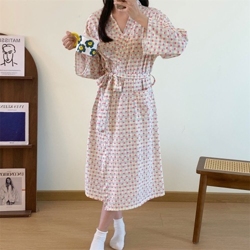 하트 루즈핏 데일리 패턴 허리 스트랩 가운 FD-0675