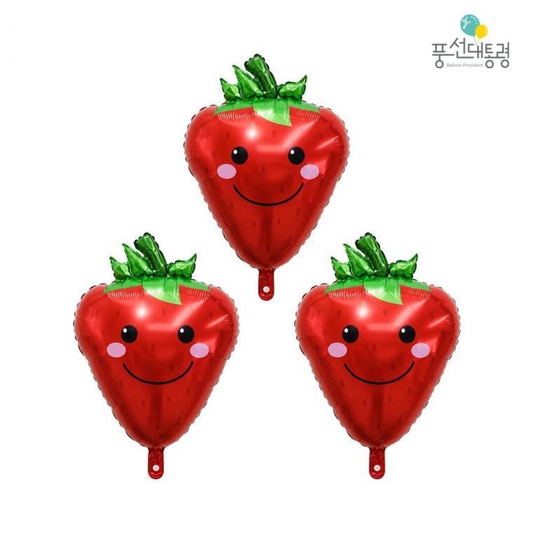 풍선대통령 스마일 딸기 은박풍선 3개입 1세트 은박풍선 딸기풍선 데코레이션 장식용품 이벤트 홈파티