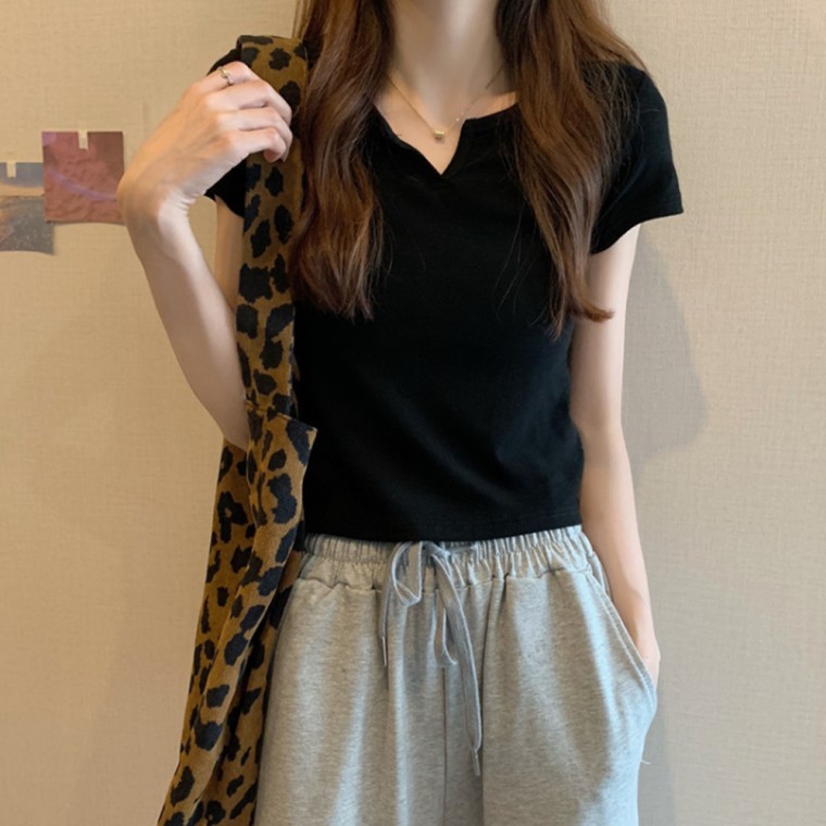 여자 반팔티 스판 슬림핏 티셔츠 데일리 이너티 세미크롭