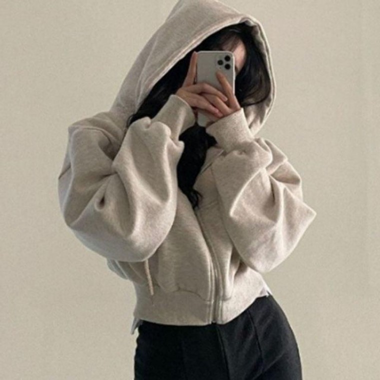 여성 세미 크롭 오버핏 후드집업 루즈핏 데일리룩 여자 베이직 그레이 그레이집업 크롭집업