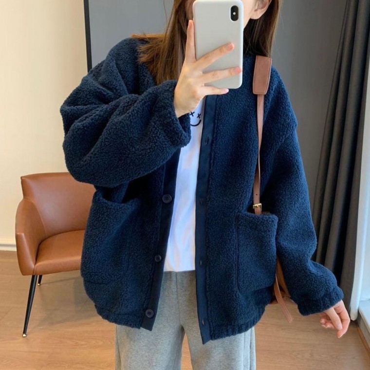 트루니 양털 포켓 데일리 점 점퍼 가디건 겨울 자켓