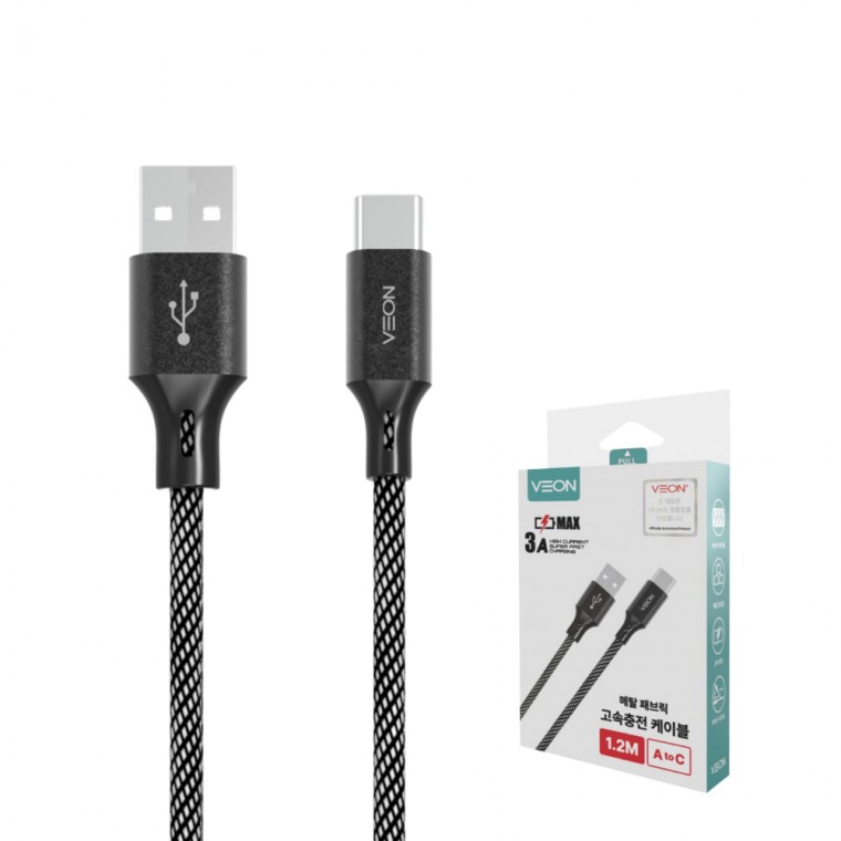 VEON 핸드폰 고속충전케이블 USB-C타입 3A 1.2m 메탈 패브릭 충전기케이블